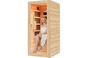 Albott Infrared Sauna 1 Person, Infrared Saunas for Home, 746W/110V Spruce Wood Dry Sauna with Foot Warmer, Easy Assembly – Compact Indoor Spa, 149℉ Fast Heating, LED Light, 27.2"x31.8"x60.2"
