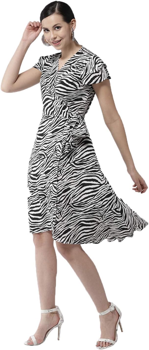 StyleStone Women's Polyester Zebra Print Wrap Dress (3489ZebraDrs)