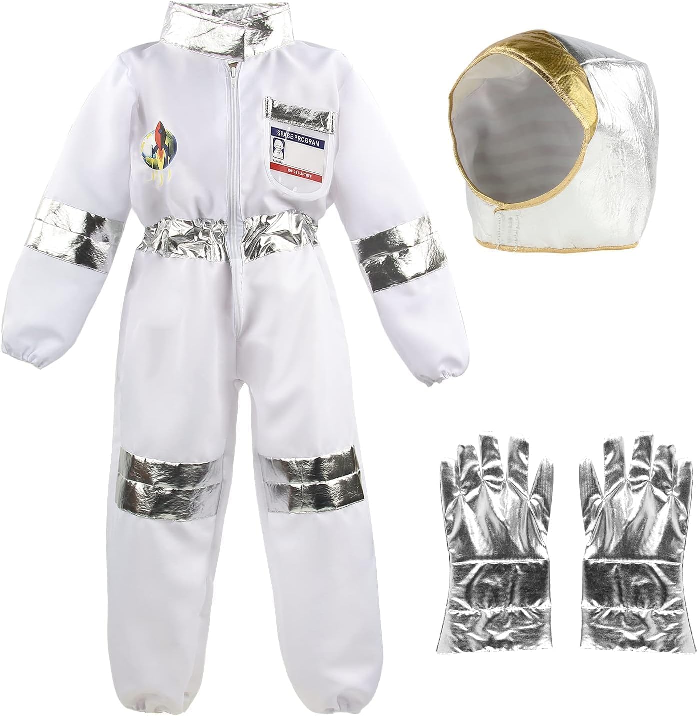 Discoball Kids Spaceman Costume Child Astronaut Costume Spacesuit Spaceman Jumpsuit Girls Fancy Dress Outfit Halloween Costumes for Boys White Uniform (Size: (3-6 Years))