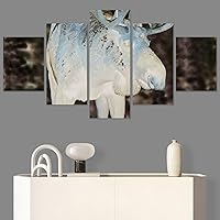 SIGNWIN 5 Panel Canvas Wall Art Modern Art Animals Dramatic Elephants Giraffe Multicolor Photography Southwest for Home Decorations Ready to Hang - 60