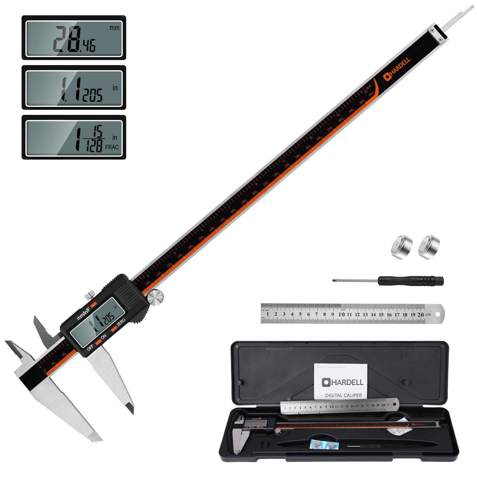 Photo 1 of HARDELL Digital Caliper 12 Inch, Stainless Steel Caliper Measuring Tool with Large LCD Screen, Auto-Off Feature, Inch/Millimeter, Electronic Vernier Caliper for DIY, Jewelry, Parts, 3D Printing