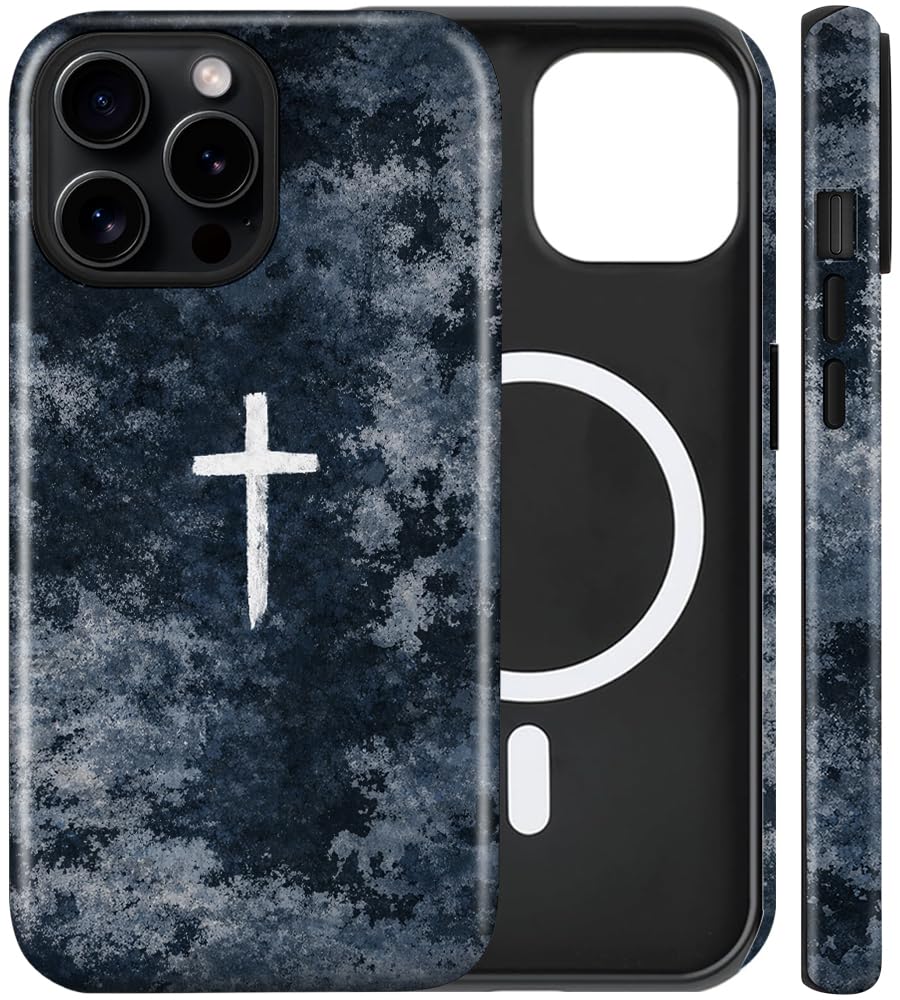 flewfun Magnetic for iPhone 12 Pro Max Case Christian Cross Camo Phone Case, Shockproof Slim Soft TPU and Hard PC Protective Cases Compatible with MagSafe Protective for Religious Boy Men Women, Blue