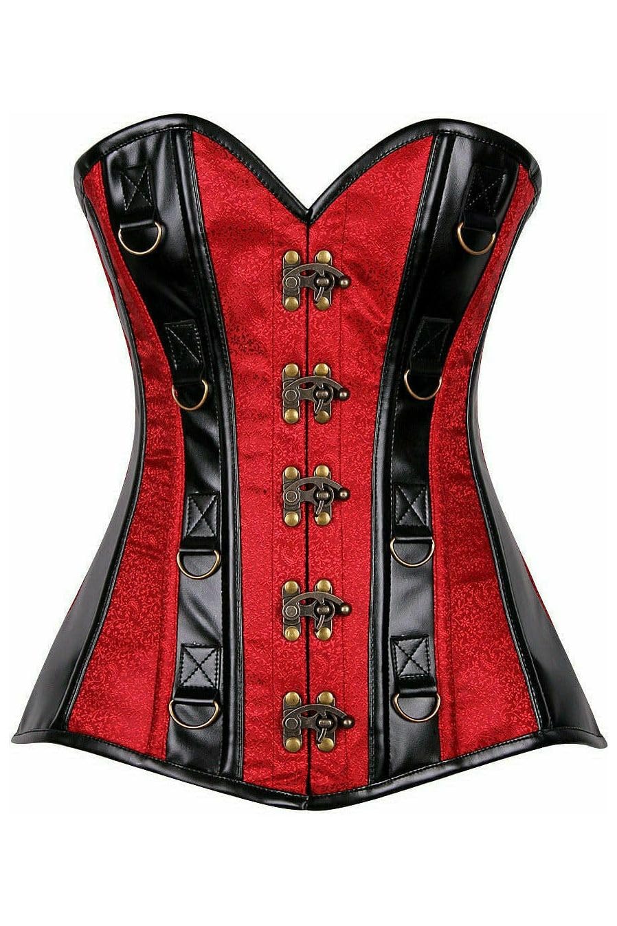 Top Drawer Wine Brocade & Faux Leather Steel Boned Corset (Medium)