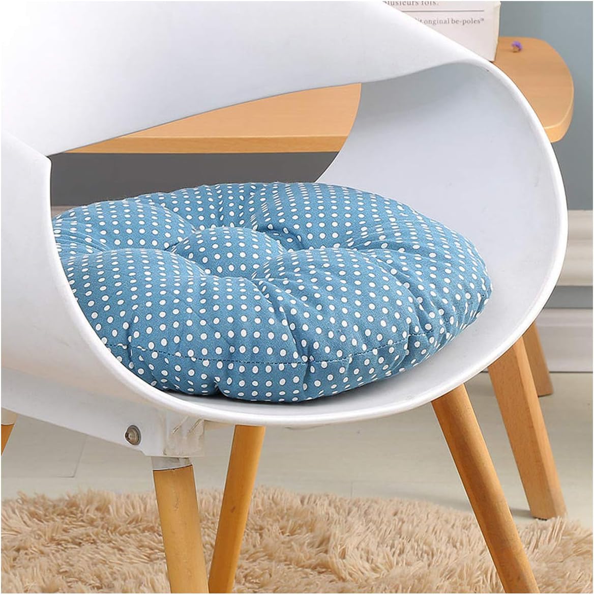 QKKstore Heart Pattern Seat Cushion Cloth Round Meditating Cushion Office Chair Pad Sofa Tatami Pillow for Home Simple Futon Mat for Room,Blue Dot,40X40Cm