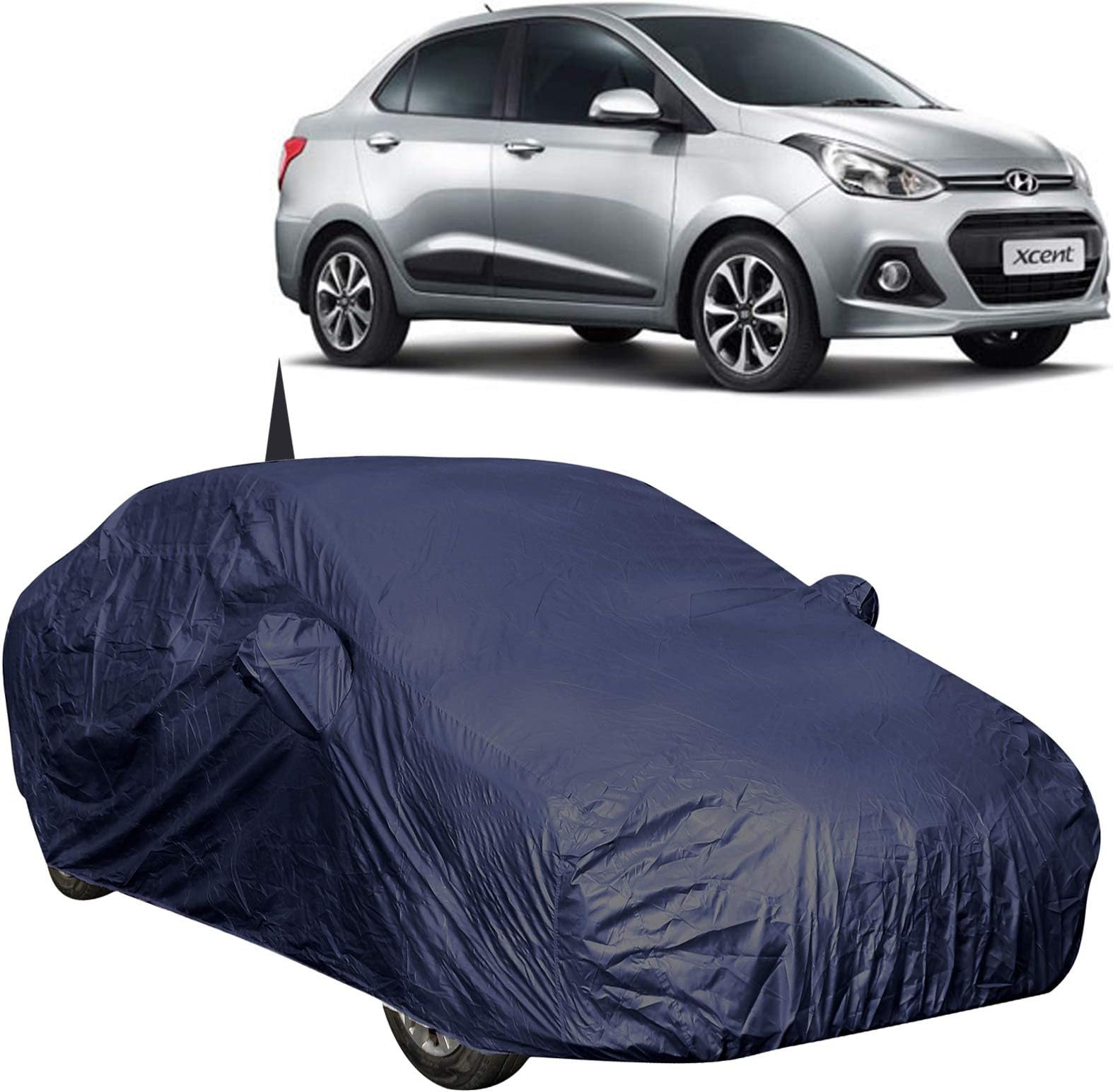 The Autostory 190 Taffeta Water Resistant Car Body Cover Compatible with Hyundai Xcent with Mirror & Antenna Pockets (Navy Blue)