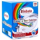 Binbata Color Grasper for Laundry 110 Count, Dye Catcher Color Absorber | Fragrance Free, Prevents Color Runs &amp; Dye Transfer in Mixed Loads, Dye Guard Grabber In-Wash Sheets Essential for Home Use