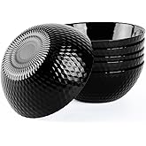 LaGlint 27 OZ Max Cereal Soup Bowl Set of 6, Opal Glass 7.2 inch Black Geometric Faceted Bowls for Ramen, Noodle, Salad, Fruit, Dishwasher and Microwave Safe