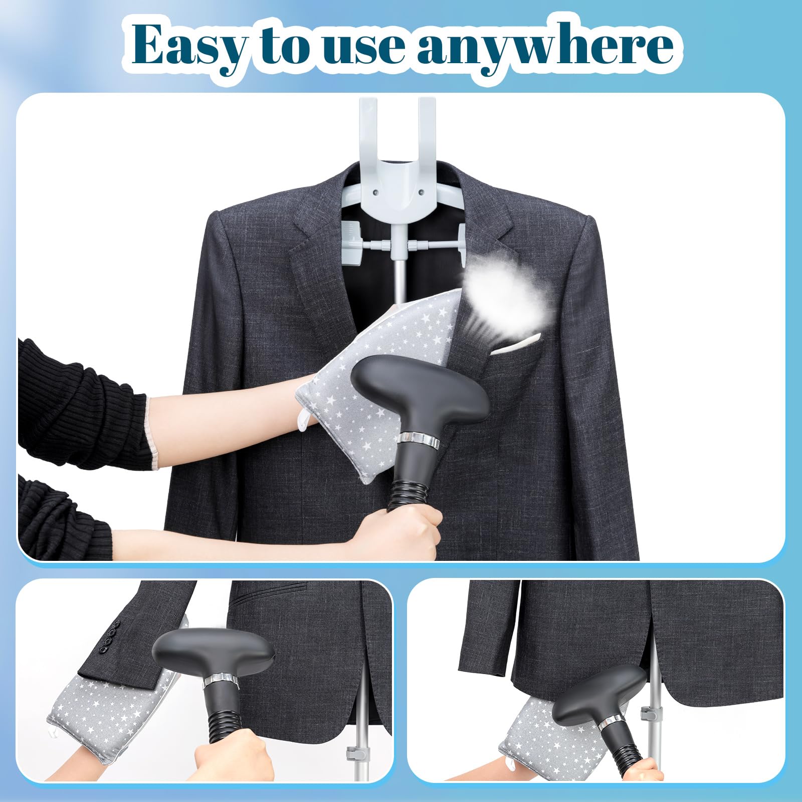 CINPIUK Garment Steamer Rack & Garment Ironing Glove for Steaming Clothes, Adjustable StandingGarment Hanger Handled Mini Ironing Board, Hanging Steamer Ironing Accessories for Clothes, Grey