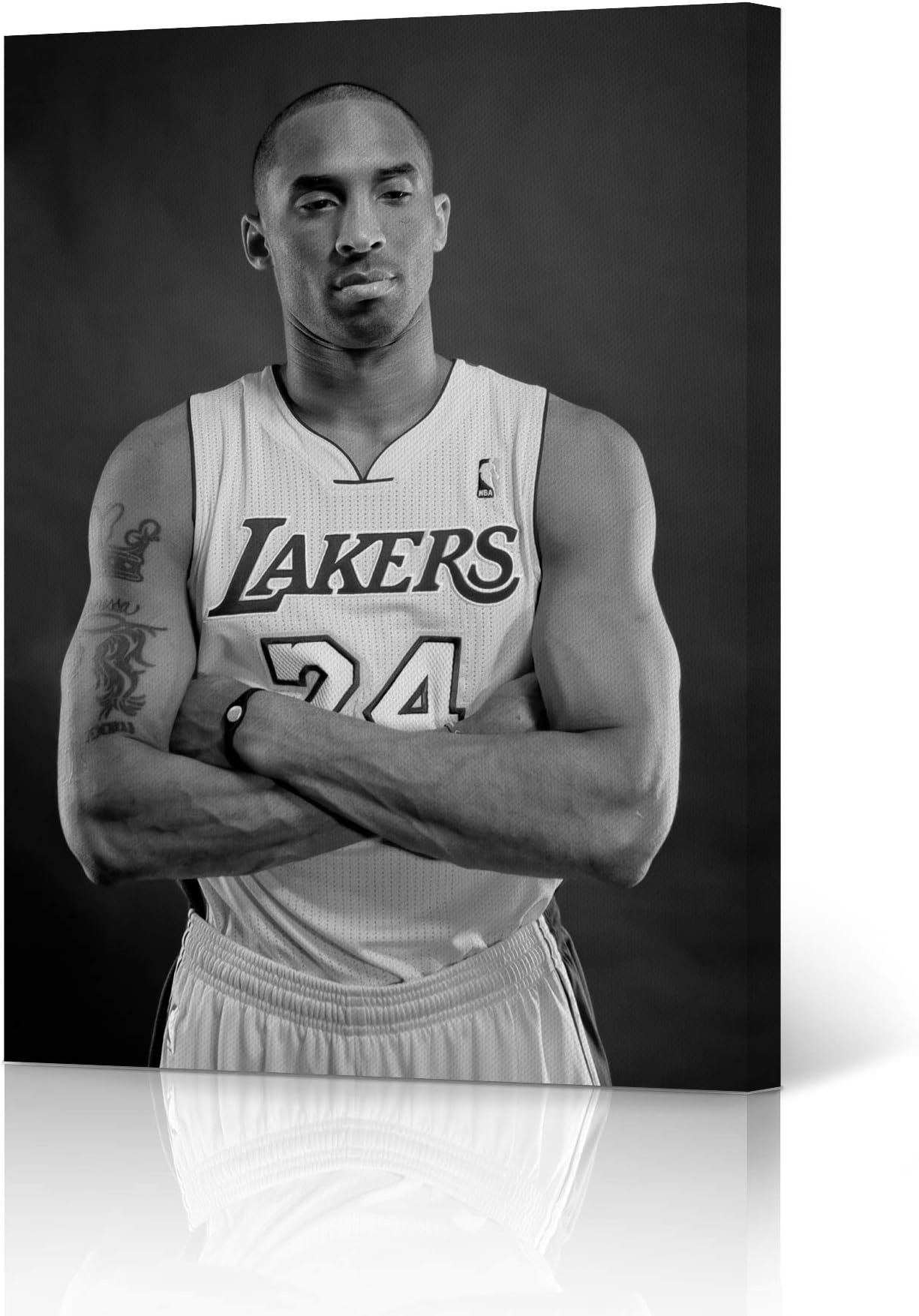 Canvas Print Kobe Bryant Black and White Canvas Wall Art Print Basketball Sport Living Room Bedroom Decor Ready to Hang Made in USA - 12x8