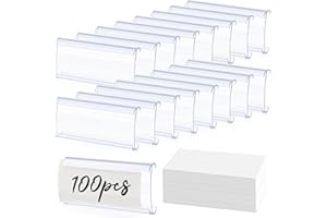 HIMOMO Shelf Label Holder 100 Pcs, Basket Labels Clip On, Shelf Labels for Storage Bins Labels, Wire Shelf Clips with Label Paper Inserts, Merchandise Sign Display Holder, Compatible with 1-1/4 Inch Shelve