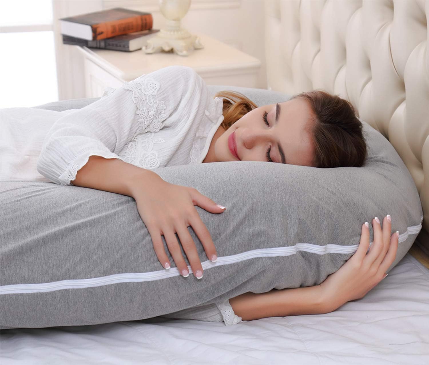 AngQi Full Body Support Pillow with Cool Jersey Cover - U Shaped Pregnancy Pillow - Maternity Body Pillow - Great for Anyone: Home & Kitchen