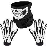 Halloween Skeleton Gloves And Skull Mask Decorations，Full Finger Skeleton Pattern Glovesor for Men Women Halloween Costume Party
