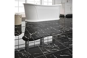 ZRJT 20-Pack Peel and Stick Floor Tiles Vinyl Floor 12 x 12 inch Self Adhesive Waterproof Flooring Planks DIY for Bathroom, Kitchen, Living Room, RV, Cover 20 Sq. Ft, Polish Black Marble