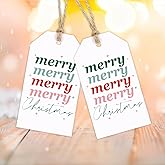 JarThenaAMCS 48Pcs Christmas Paper Gift Tags Pink Green Merry Christmas Hanging Label Tags with Hemp Rope for Xmas Party DIY Crafts Wrapping Holiday Presents Supplies