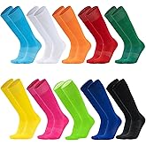 Tergy 10 Pairs Kids Soccer Socks Stretchy Knee High Tube Colorful Football Athletic Team Socks for Boys Girls