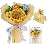 Nikuoan Crochet Flowers Bouquet,Handmade Knitted Eternal Warm Flowers Bouquet,Crochet Artificial Flowers of Sunflowers Puff Flowers for Mother's Day Birthday Graduation Day Teachers Day (Cream)