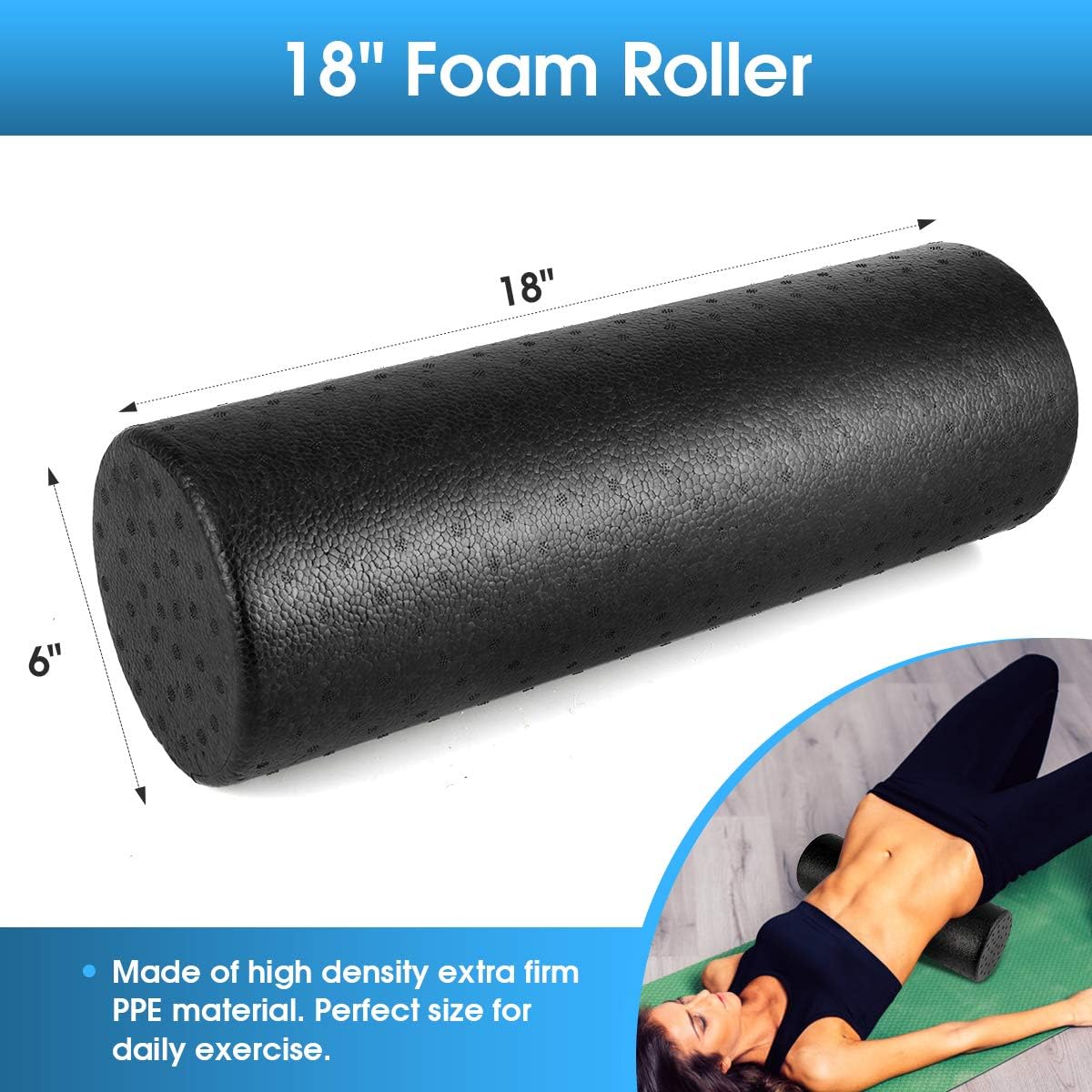 KeShi Foam Roller Set, 18” Muscle Foam Roller, 17” Massage Roller Stick, Spiky Massage Ball, Solid Ball, and Stretching Strap, Perfect for Pain & Tightness Relief Home Gym Set: Health & Personal Care
