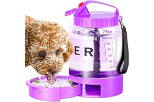 SWSUN 77oz Large Dog Water Bottle - Portable Travel Dog Water Dispenser & Bowl - Leak-Proof Pet Water Jug for Hiking, Camping, Walking & Car Trips, Purple