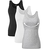 Orrpally Basic Tank Top with Bra for Women Cotton Shelf Bra Undershirt Cami Tank Tops 3-Pack