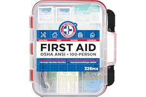 Be Smart Get Prepared First Aid Kit Hard Red Case 326 Pieces Exceeds OSHA and ANSI Guidelines 100 People - Office, Home, Car, School, Emergency, Survival, Camping, Hunting and Sports (20HBC01015REV3)