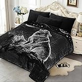 JYK Soft Fleece Bed Blanket Korean Style Blanket, 5 LB Fleece Blanket Queen 75'' x 87'' - 2 Ply Reversible 520GSM Super Soft Plush Flannel Blanket, Warm Bed Blanket for Autumn Winter - Moon Wolf/Wolf