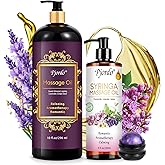 Pjordo 2 Pack Massage Oil for Massage Therapy, Lilac Oil, Lavender Massage Oil for Skin, with Massage Roller Ball, Natural Body Oil for Calming, Aromatic, Soothing, Valentines Day Gifts for Him Her