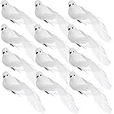 Okllen 12 Pack Artificial White Birds, Feathered Mini Doves Decor with Clips, White Dove Ornaments for Christmas Tree Home Garden Wedding Party DIY Decoration