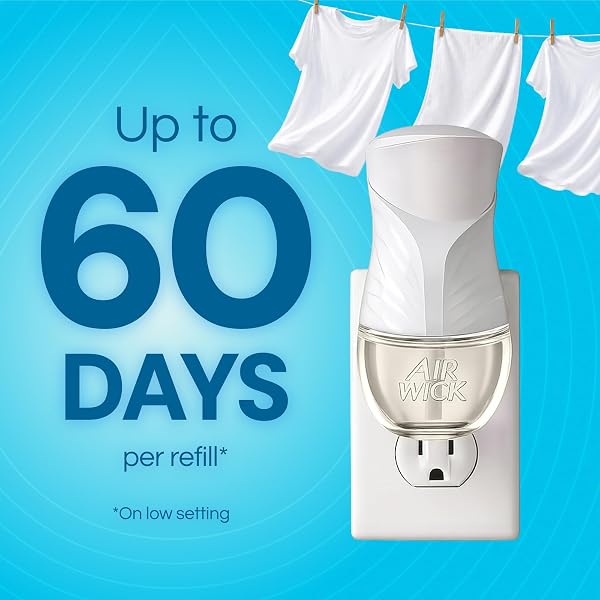 AIR WICK PLUG IN SCENTED OIL STARTER KIT, 2 WARMERS + 6 REFILLS, FRESH LINEN, SAME FAMILIAR SMELL OF FRESH LAUNDRY, ECO FRIENDLY, ESSENTIAL OILS, AIR FRESHENER