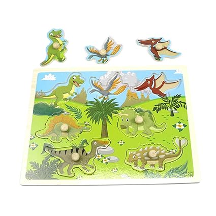 TOYMYTOY Dinosaur Wooden Chunky Puzzle for Toddlers Educational and Sensory Learning