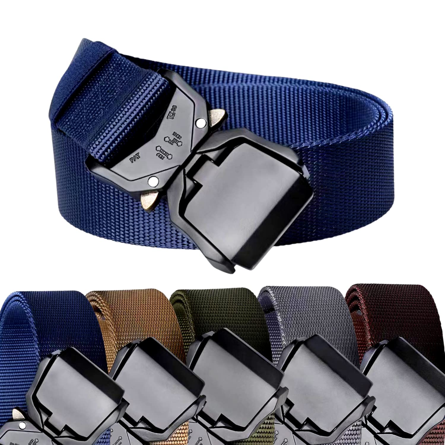 IMKRC Tactical Belt 1.5" Military Belts Lightweight Heavy Duty with Quick Release Metal Buckle Work Belt for Outdoor, Hiking, Rigger (Small-45, Blue)