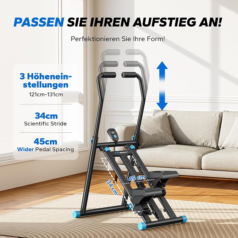2026 Stair Stepper Pro,Stairmaster für Zuhause mit Einstellbarem 3 Stufen Widerstand,Folding Cardio Vertical Climber Maschine Treppenmeister mit Verstellbare Lenker für Home Büro Fitnessgerät