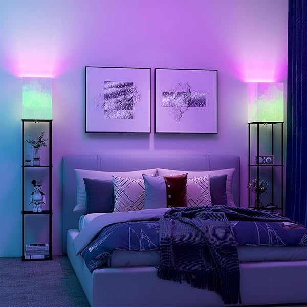 FLOOR LAMP WITH SHELVES, SMART APP CONTROL STANDING LAMP WITH RGB BULB, 4-TIER DIMMABLE FLOOR LAMPS FOR LIVING ROOM, TALL LAMP FOR BEDROOM, OFFICE, CORNER DISPLAY BOOKSHELF LAMP