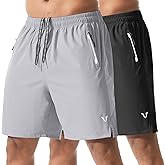 Vkluck Athletic Running Shorts for Men 2 Pack 7"/9" Quick Dry Workout Gym Shorts with Zipper Pockets