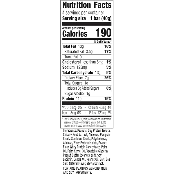 RATIO CHEWY PROTEIN BAR, PEANUT BUTTER ALMOND, 11G PROTEIN, KETO FRIENDLY, 5.64 OZ (4 BARS)