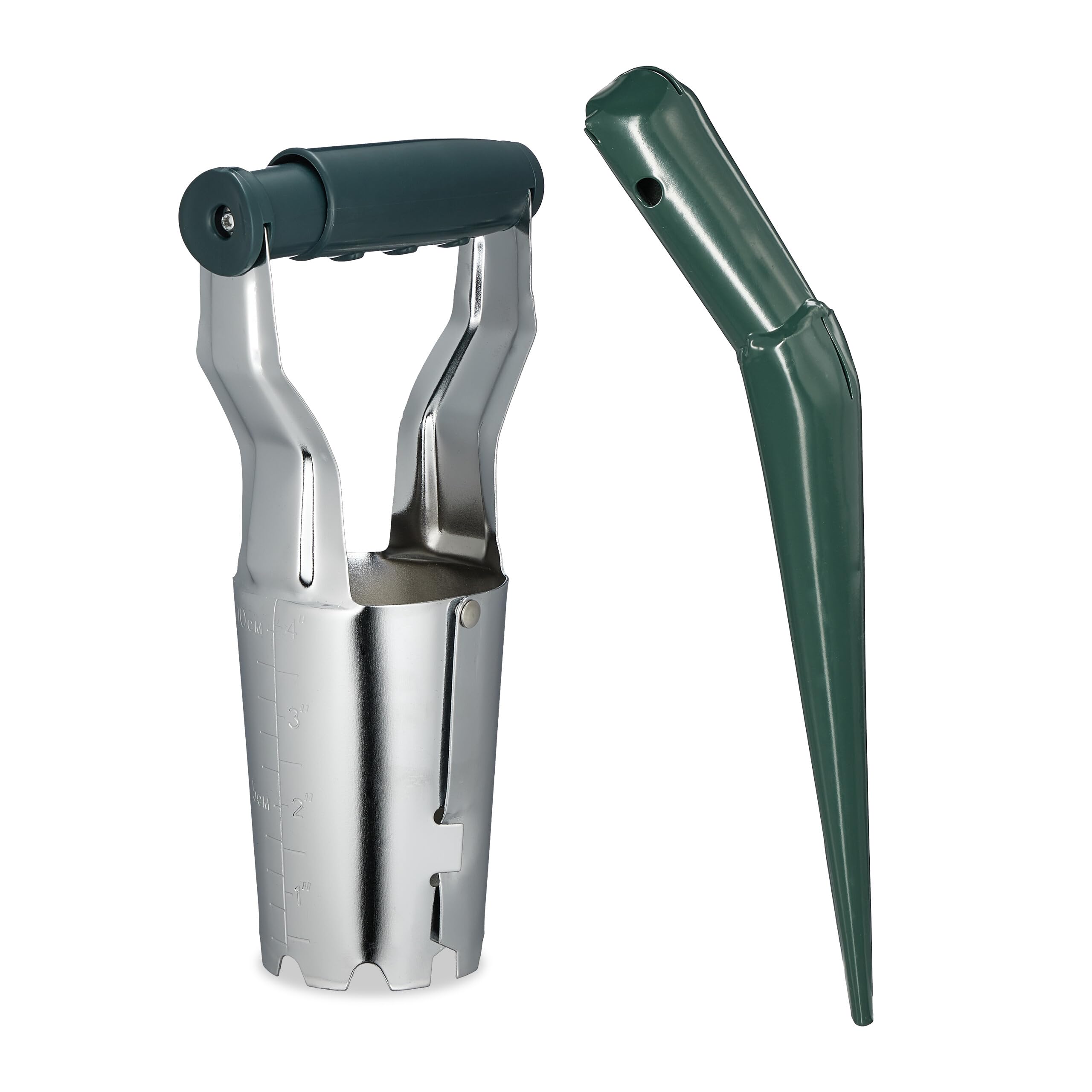 Relaxdays Flower Bulb Planter Set, Convenient and Effortless Tulips Planting, Gardening Tools, Metal, Green/Silver