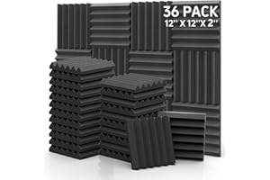 GUERRI Sound Proof Foam Panels - 12 x 12 x 2 Inches 36 Pack Wedges Acoustic Foam Panels Sound Proofing Padding for Walls and Ceiling High Density Foam Studio Foam (Black)