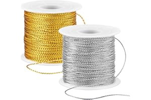 WORIC 262 Yards/787 Feet Metallic Cord 2 Spool 1mm Thread String for Christmas Crafts Bracelet Jewelry Making Gift Tags String Tinsel String Craft Making Cord