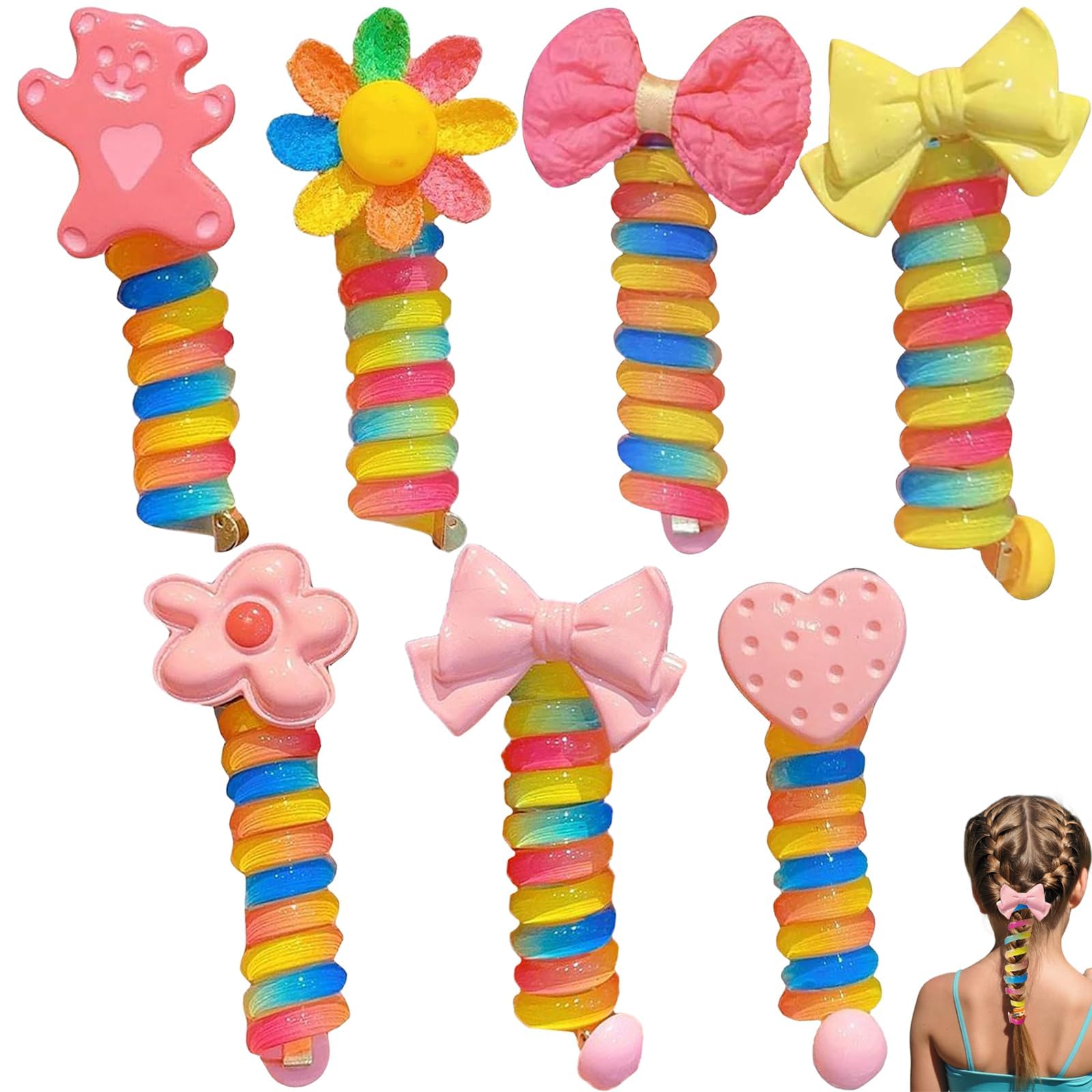 7 Pcs Colorful Telephone Line Hair Bands Spiral Hair Ties Colorful Telephone Wire Hair Bands for Kids Phone Cord Hair Ties Hair Bands Elastic Spiral Ponytail Holder Headwear Coil Hair Ties