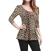 Allegra K Women's Animal Print Long Sleeve Ruffle Hem Scoop Neck Casual Peplum Top