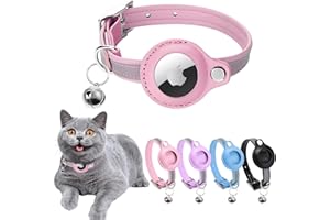 WAPSAT Airtag Cat Collar, Cat Collar with Bells, Reflective GPS Cat Collar, Anti-Lost Cat Tracker Collar Adjustable Leather Cat Collar for Boy Girl Cats or Small Dogs, Kittens and Puppies (XS, Pink)
