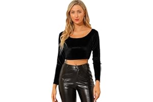 Allegra K Women's Christmas Costumes Velvet Long Sleeve Off Shoulder Solid Crop Top