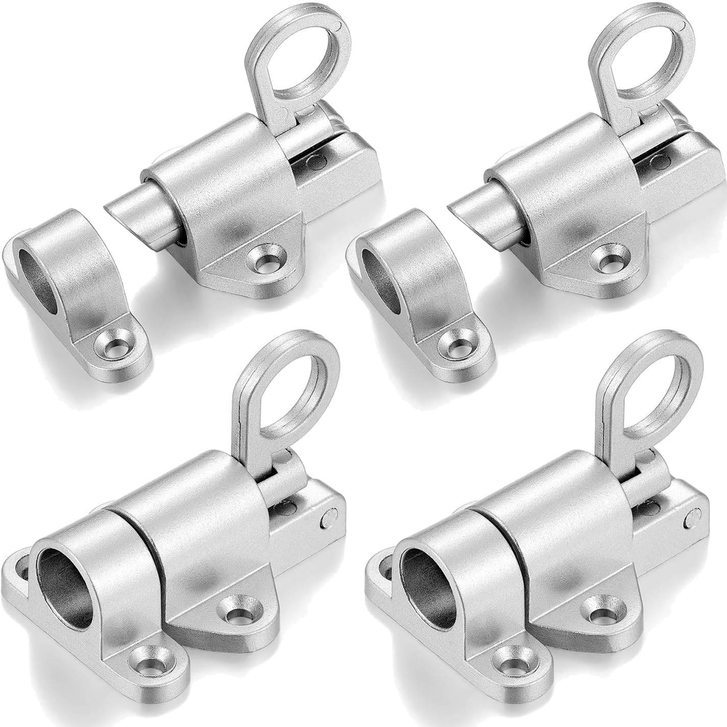 Litensh Self-Closing Latch, Spring Door Lock Latch Bolt，Resilient Bolt Latch, Safety Automatic Spring Barrel Slide Door Lock with Screws for Gate Window Cabinet Shed Doors (Silver - 4Pack)