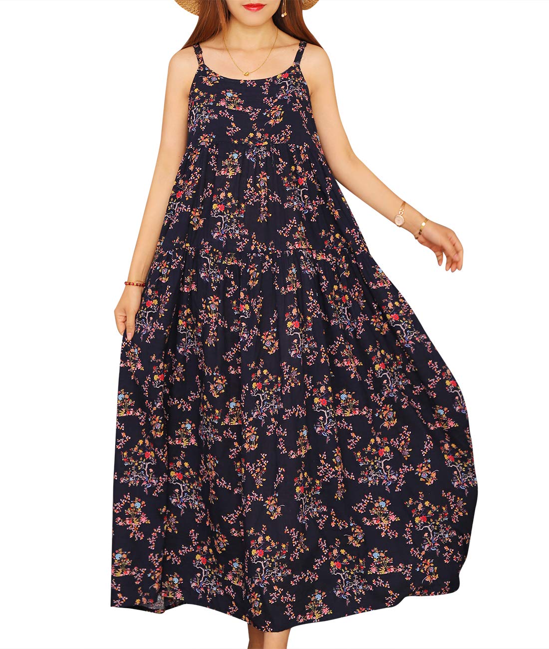 Women Casual Loose Bohemian Floral Print Dresses Spaghetti Strap Long |  Desertcart BAHRAIN
