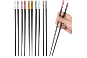 5 Pairs Chinese Chopsticks Reusable Fancy Chopsticks Non Slip Dishwasher Safe Fiberglass Chop Sticks Set for Sushi Noodles Ri