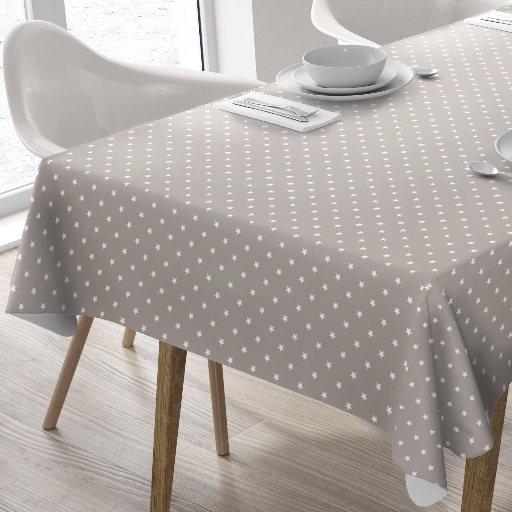 Home Direct Rectangular Oilcloth PVC Wipe Clean Tablecloth Table Cover 140cm x 180cm 55x70 Stars Beige Grey