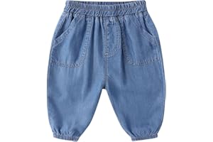 Baby Boys Jeans Infant Elastic Waist Barrel Baggy Harem Denim Pants Toddler Casual Loose Bootcut Stretch Pull on Trousers