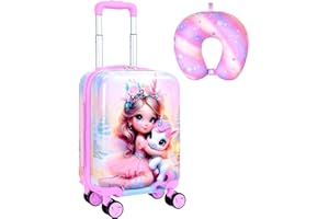 Enchanting Princess Unicorn Luggage for Girls: Airline-Approved Carry On Kids Rolling Suitcase 2PC Set with 360° Spinner Whee