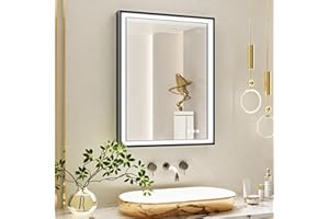 TokeShimi 24 x 32 Inch LED Black Bathroom Vanity Mirror with Lights with 45° Angled Beveled Light, 3 Colors, Anti-Fog,Aluminum Alloy Matte Frame, Memory Funtion Stepless Dimmable for Modern Decor