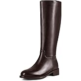 Abbleet 2026NEW Knee High Boots Winter Wide Calf Black Boots for Women Round Toe Side Zipper Low Block Heel Boots with Tall