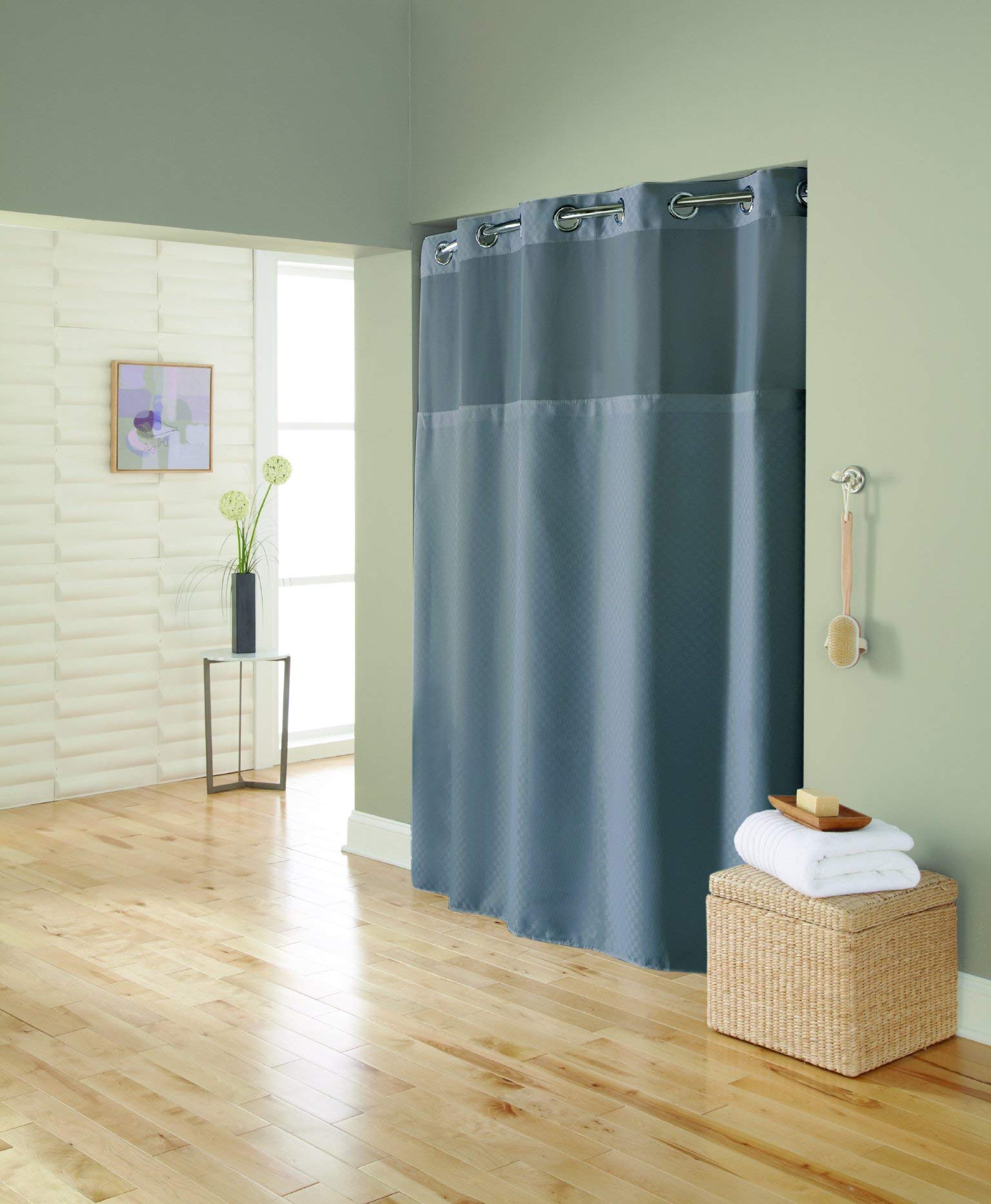 Hookless Shower Curtain Mystery Frost Grey Mini Squares (RBH72MY890), 71x74